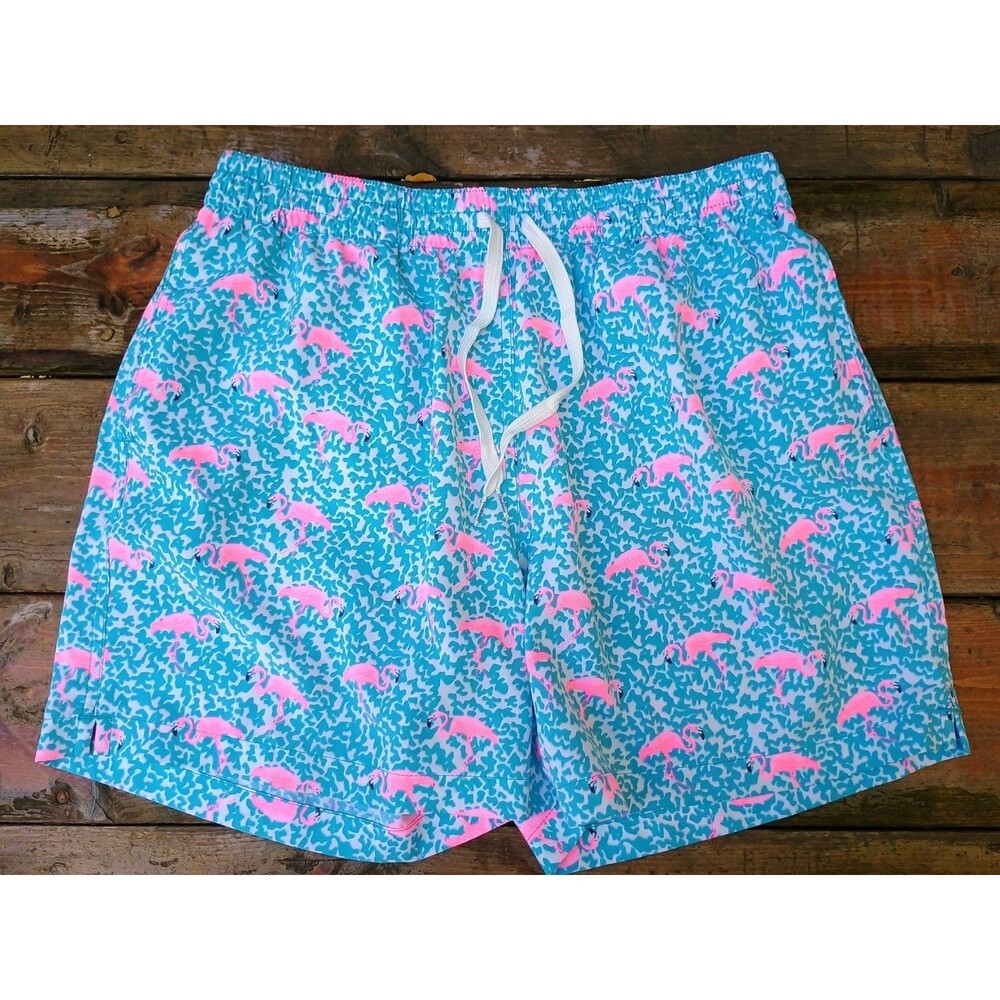 Chubbies Shorts Large Blue Mesh Lined Flamingo All Over  5.5" Swim Trunks